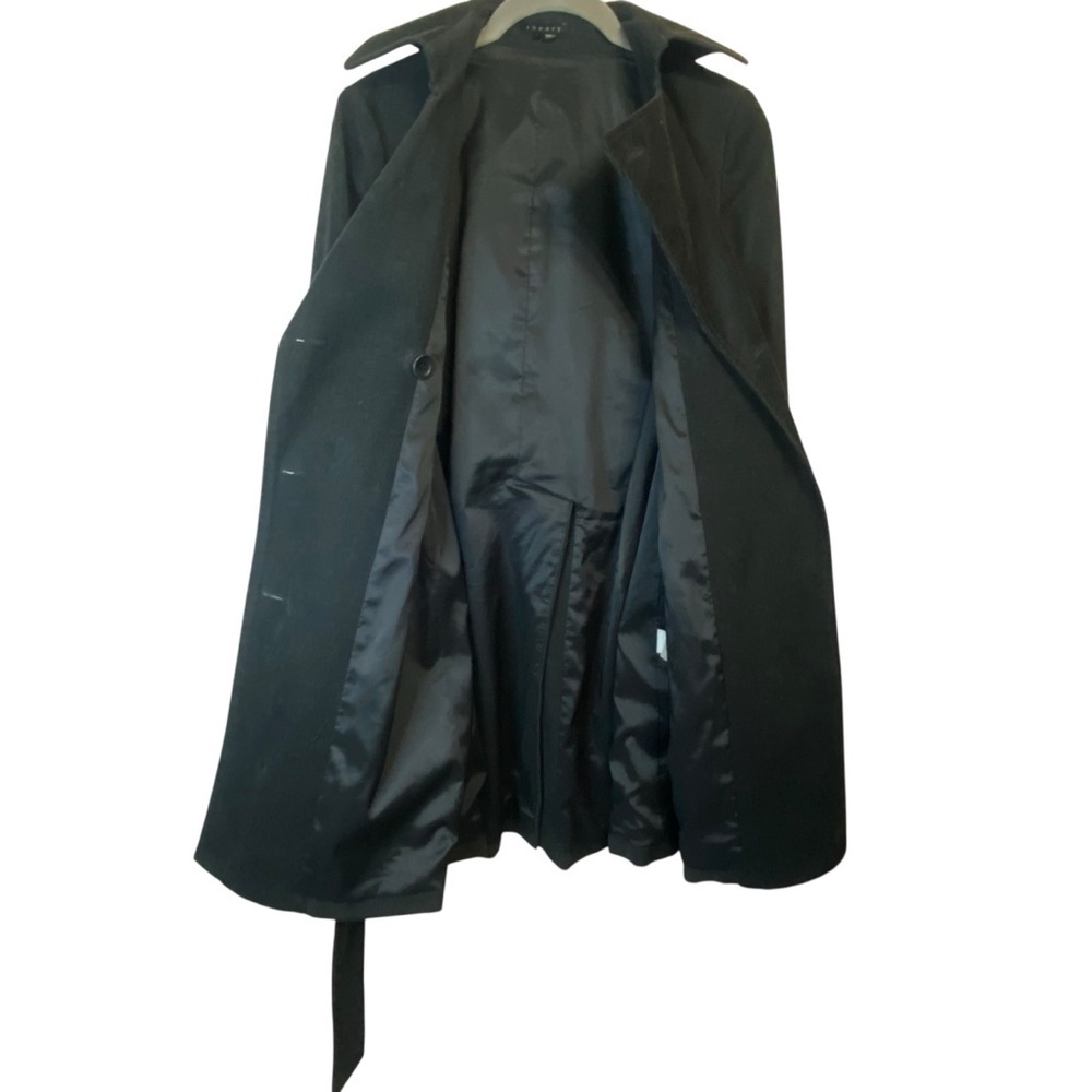 Theory Corduroy Black  Double-Breasted Billion Connection Trench Coat SZ PS - Picture 5 of 10